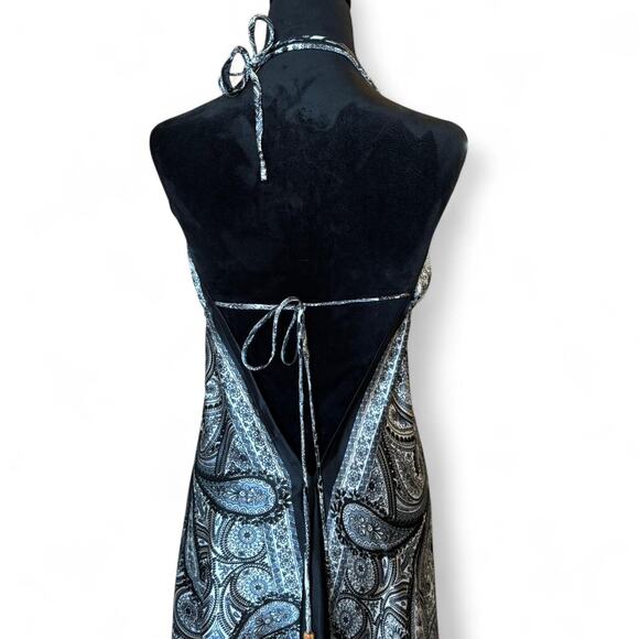 Earthbound Black Paisley Handkerchief Maxi Dress Women’s M Boho Halter - Picture 5 of 8